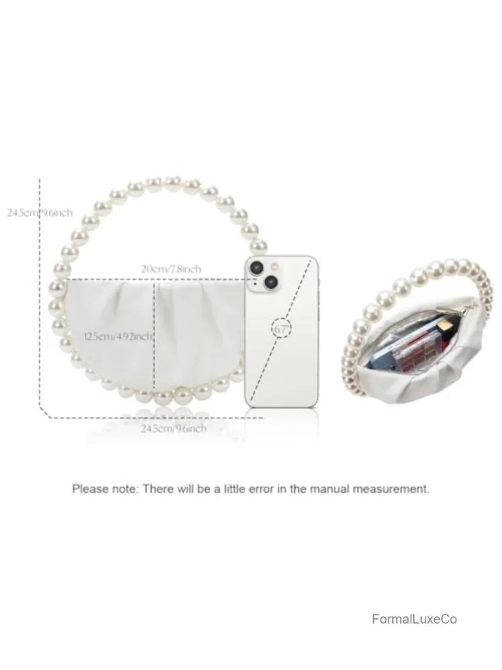 Faux Leather Pearl Handle Pleated Clutch Evening Bag Party Prom